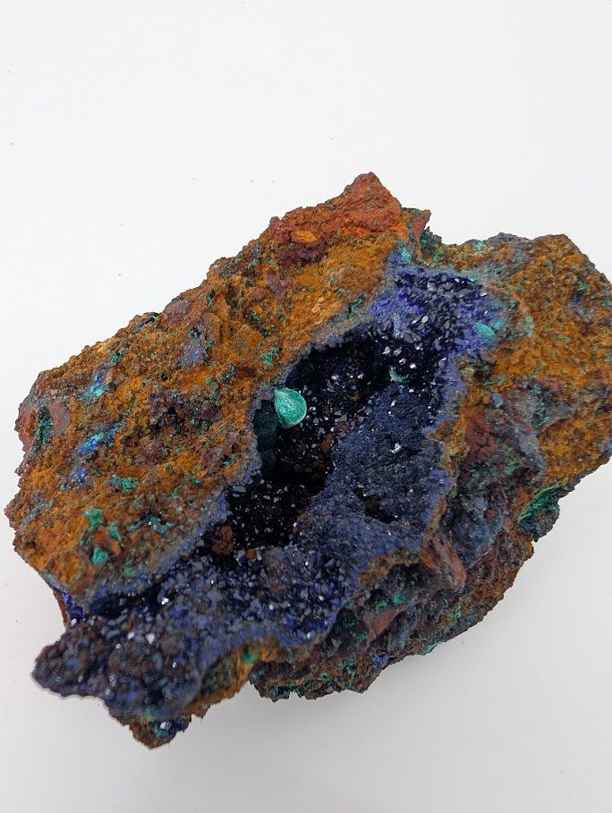 Rare Azurite Geode with Malachite Spheres - 4 x 3 x 2.5 Inches, Anhui Province