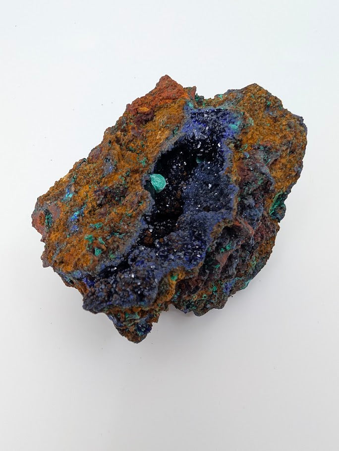 Rare Azurite Geode with Malachite Spheres - 4 x 3 x 2.5 Inches, Anhui Province