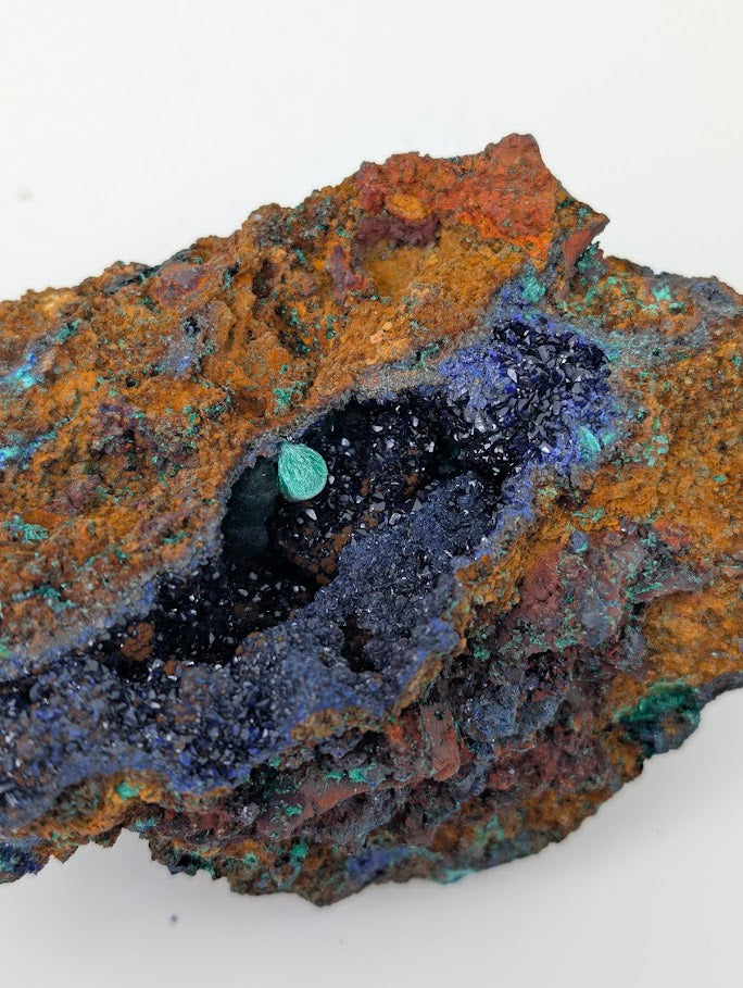 Rare Azurite Geode with Malachite Spheres - 4 x 3 x 2.5 Inches, Anhui Province