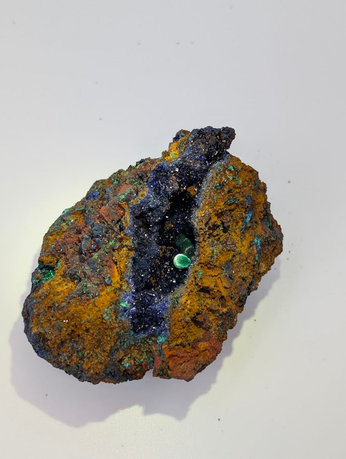 Rare Azurite Geode with Malachite Spheres - 4 x 3 x 2.5 Inches, Anhui Province