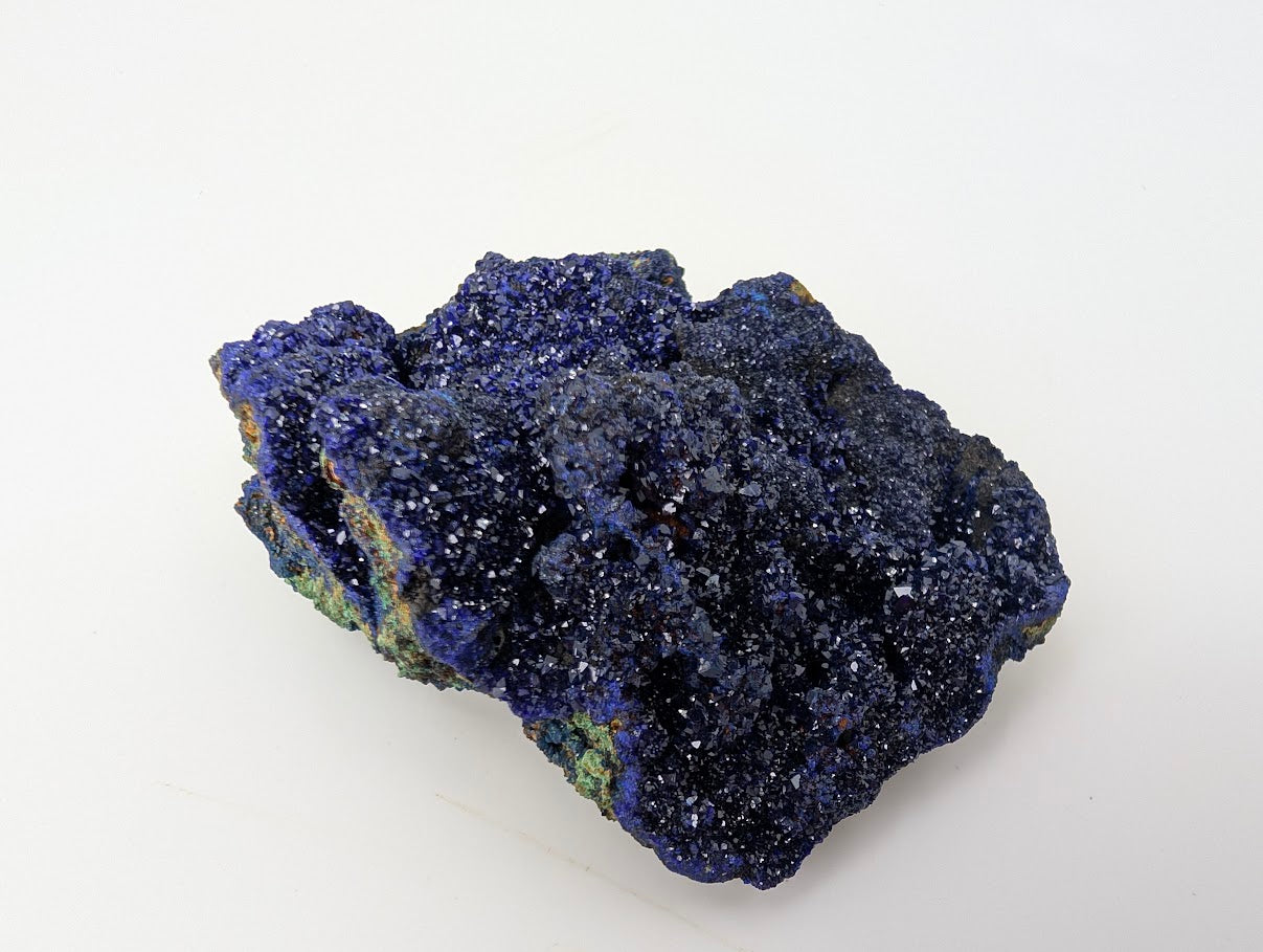 Sparkling Azurite Crystal Cluster with Malachite - 4 x 3.5 x 1.75 Inches, 177 Grams