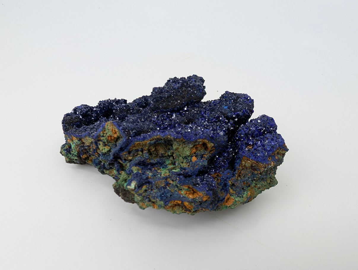 Sparkling Azurite Crystal Cluster with Malachite - 4 x 3.5 x 1.75 Inches, 177 Grams