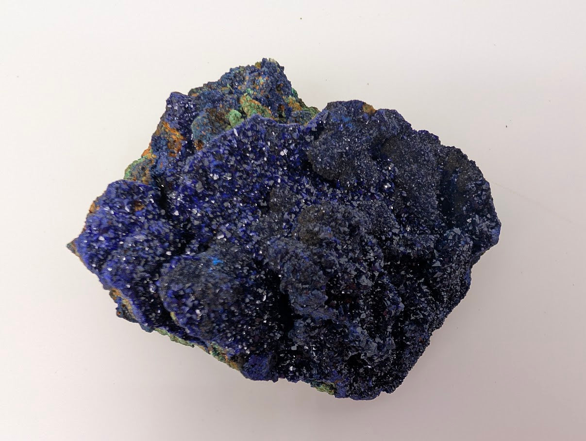 Sparkling Azurite Crystal Cluster with Malachite - 4 x 3.5 x 1.75 Inches, 177 Grams