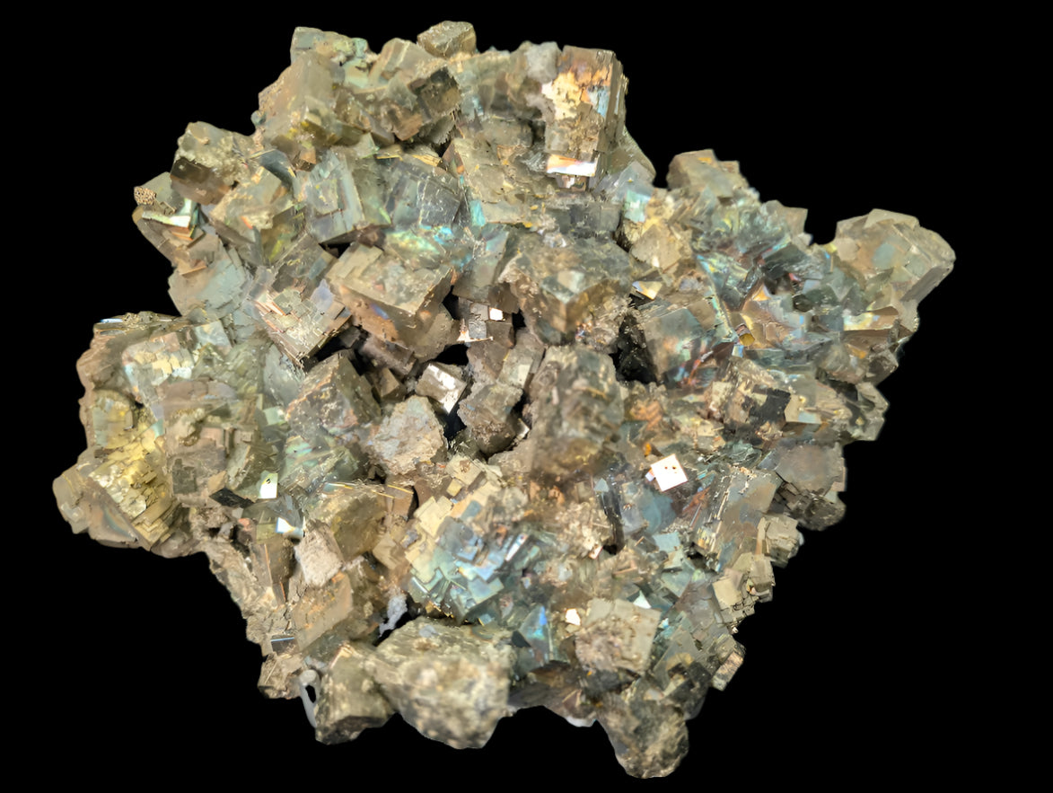 Premium Collectible: Rainbow Iridescent Pyrite Cluster from Daye, China