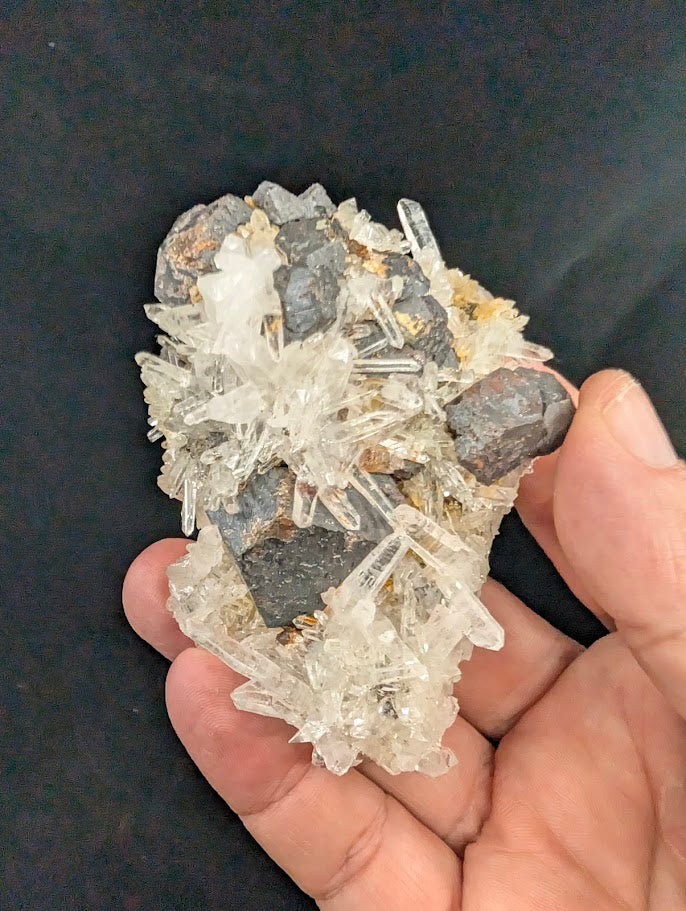 Black Pyrite with Quartz Crystals - 218g from Fengjiashan Mine