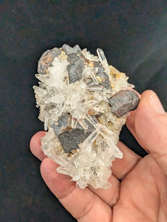 Black Pyrite with Quartz Crystals - 218g from Fengjiashan Mine