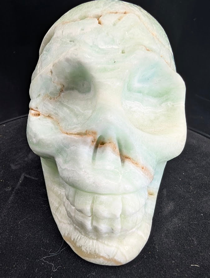 Blue Aragonite Skull – 1kg Hand-Carved Aqua Mineral Specimen