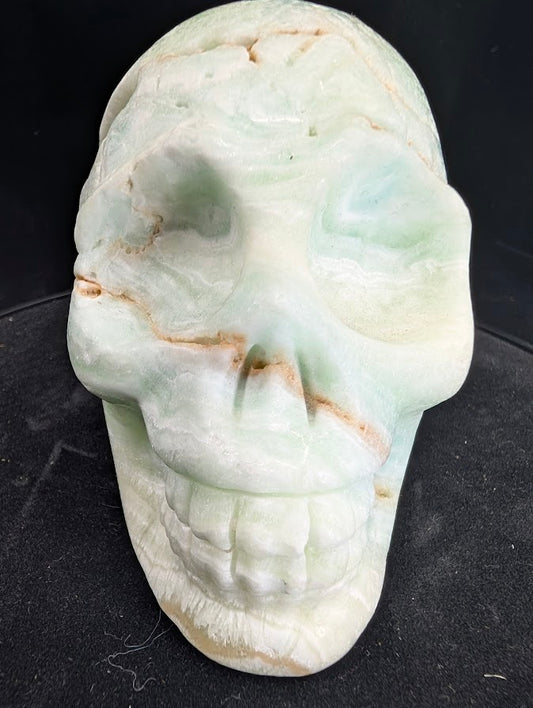 Blue Aragonite Skull – 1kg Hand-Carved Aqua Mineral Specimen