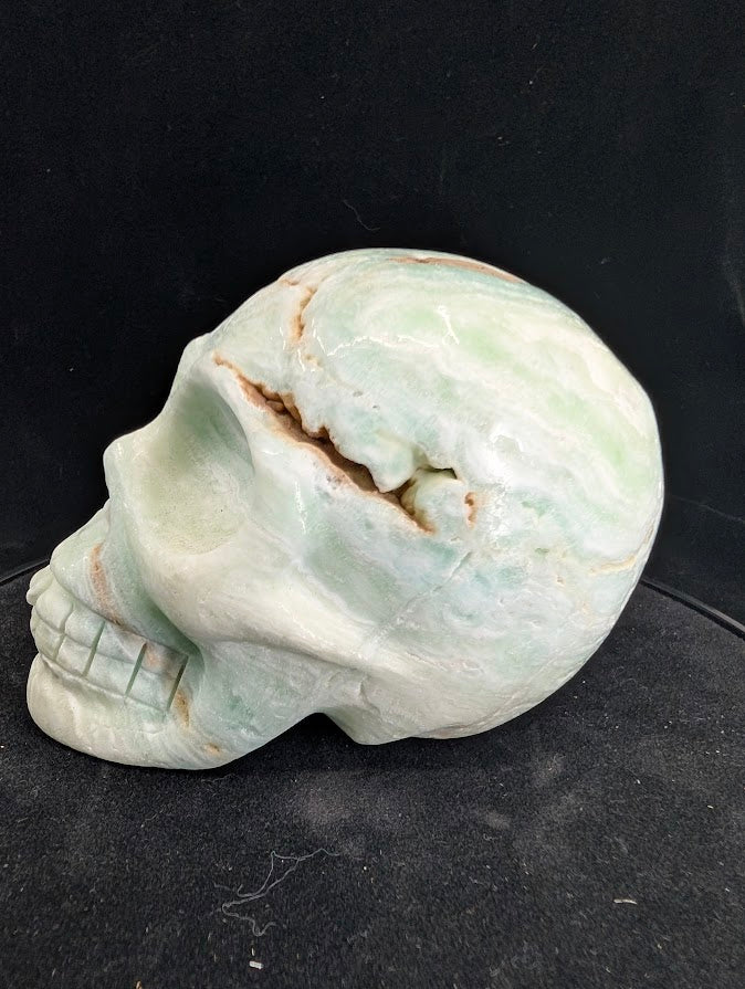 Blue Aragonite Skull – 1kg Hand-Carved Aqua Mineral Specimen