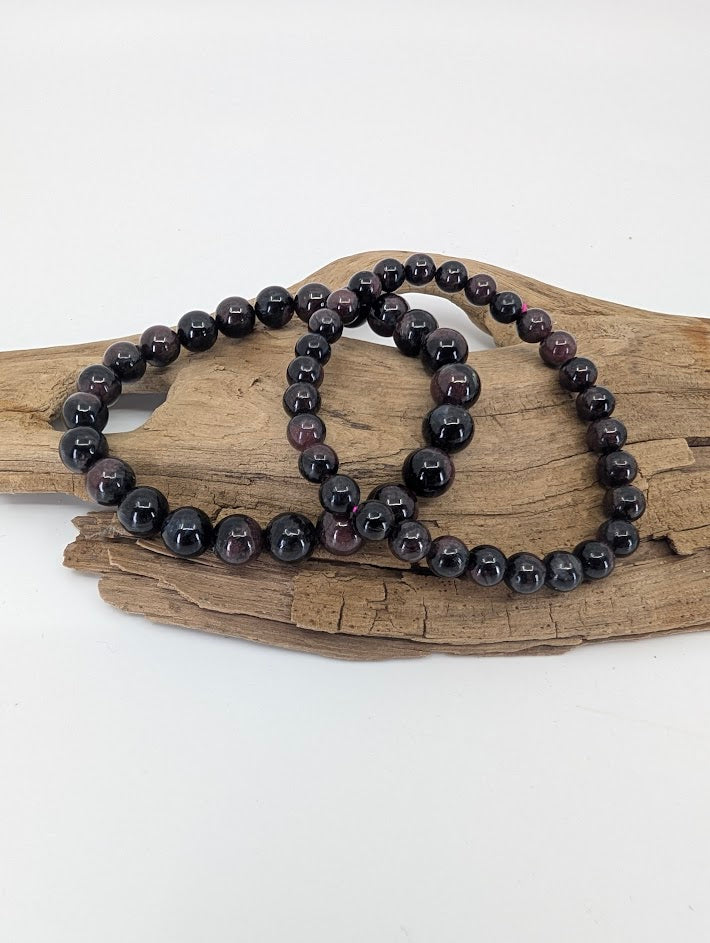 Garnet with Astrophyllite Bracelet – 6 mm & 8 mm Natural Mineral Mix