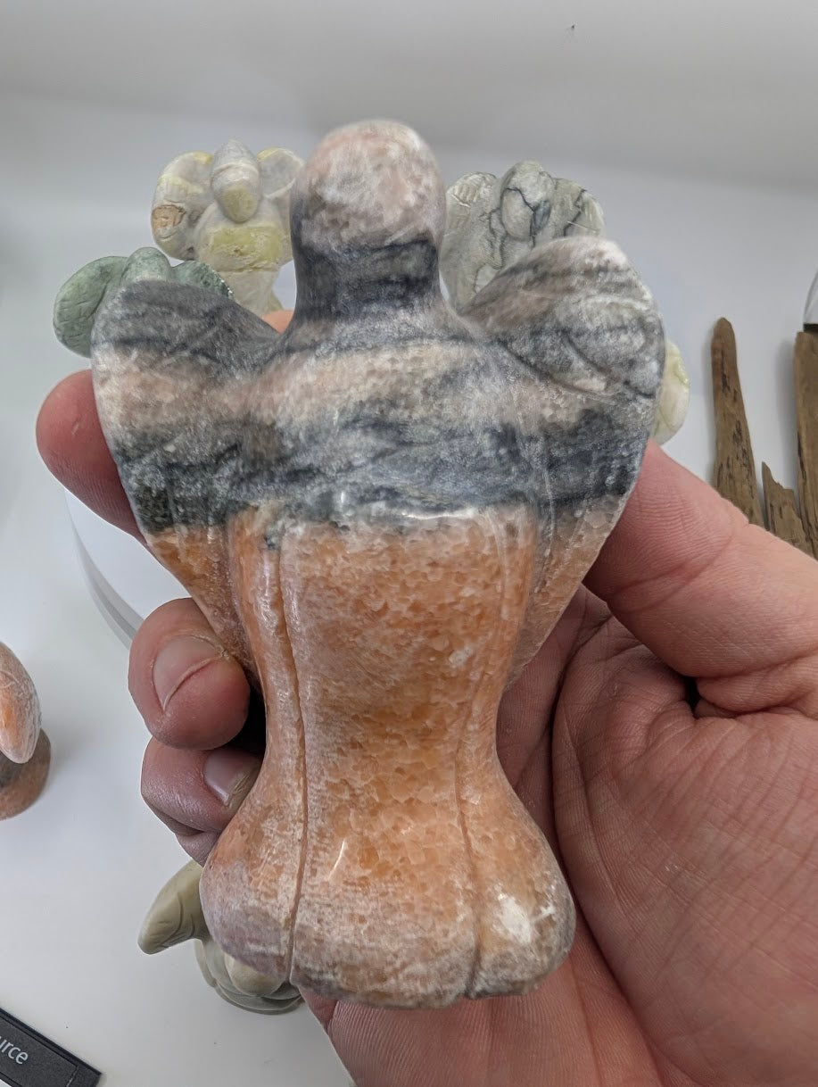 Hand-Carved Jade & Sunstone Angel Carvings (7 Unique Variants)
