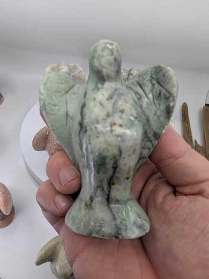 Hand-Carved Jade & Sunstone Angel Carvings (7 Unique Variants)