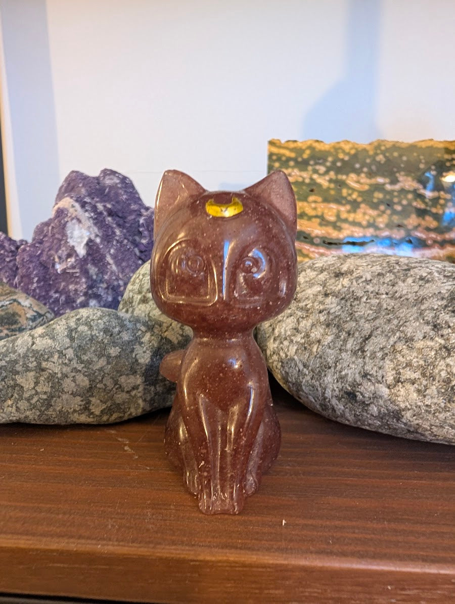 Luna Chat Chat Lune Sculptures Cristallines 7,6 cm - choisissez votre minéral