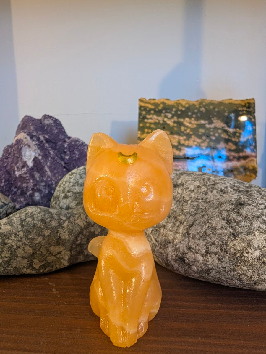 Luna Chat Chat Lune Sculptures Cristallines 7,6 cm - choisissez votre minéral