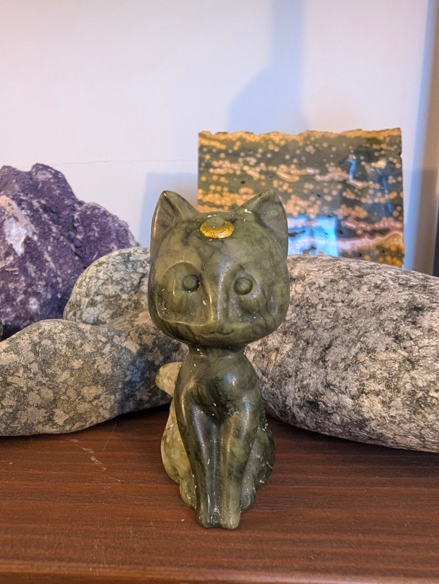 Luna Chat Chat Lune Sculptures Cristallines 7,6 cm - choisissez votre minéral