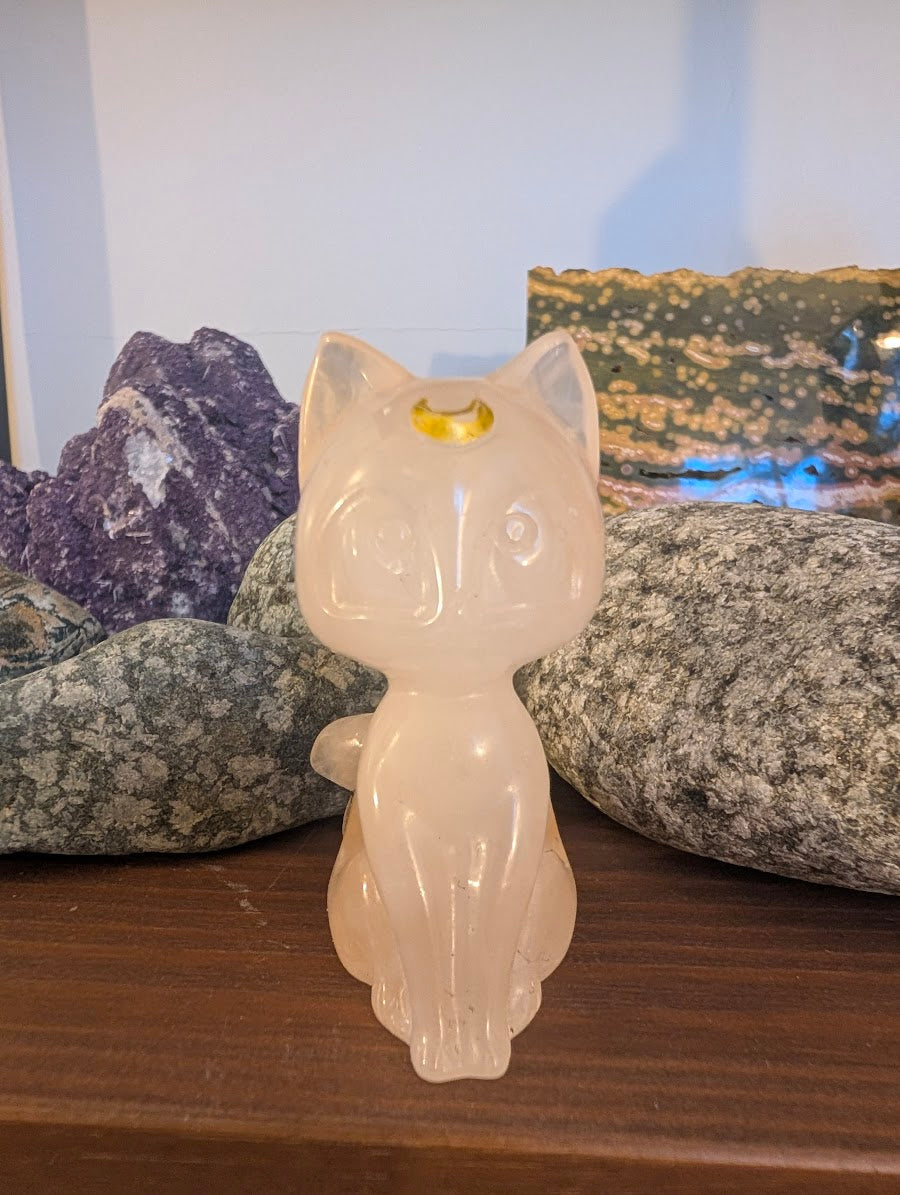 Luna Chat Chat Lune Sculptures Cristallines 7,6 cm - choisissez votre minéral