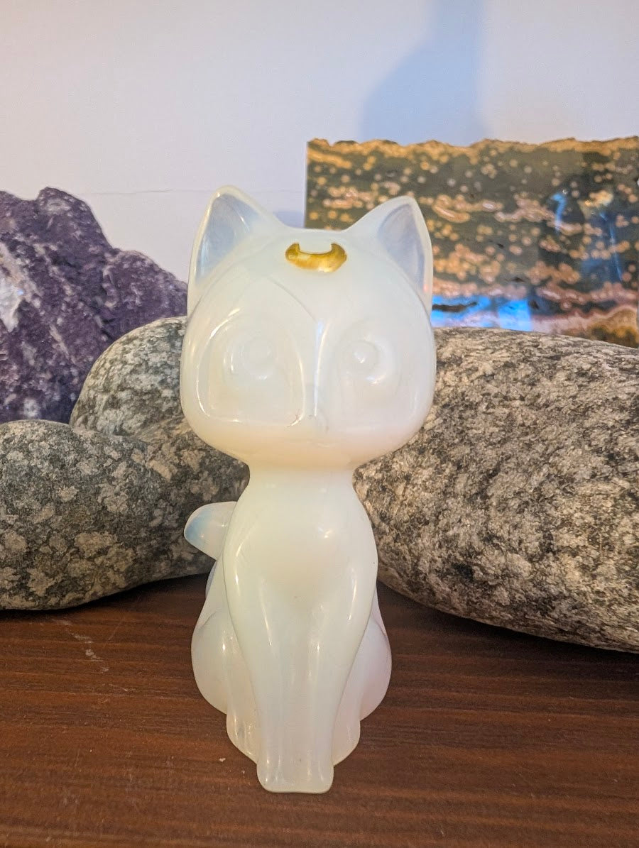 Luna Chat Chat Lune Sculptures Cristallines 7,6 cm - choisissez votre minéral