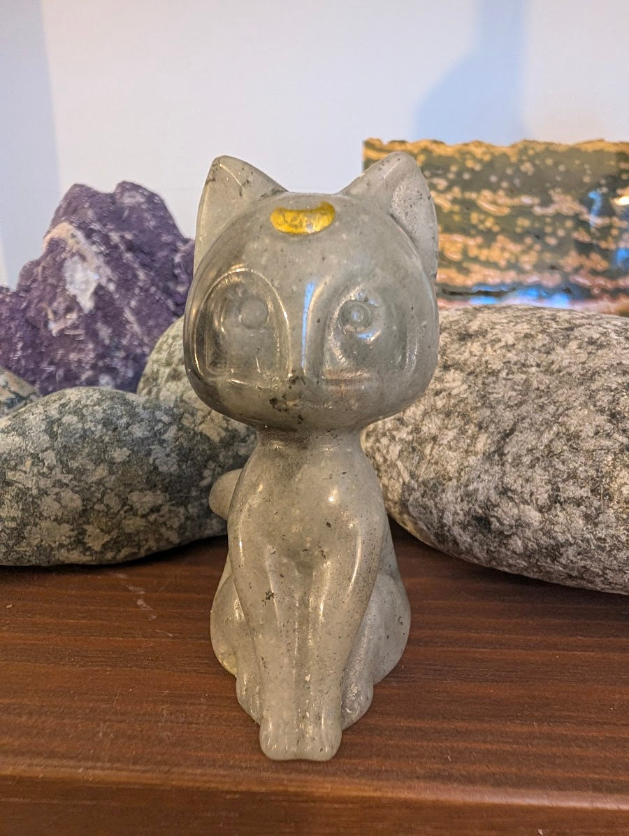 Luna Chat Chat Lune Sculptures Cristallines 7,6 cm - choisissez votre minéral