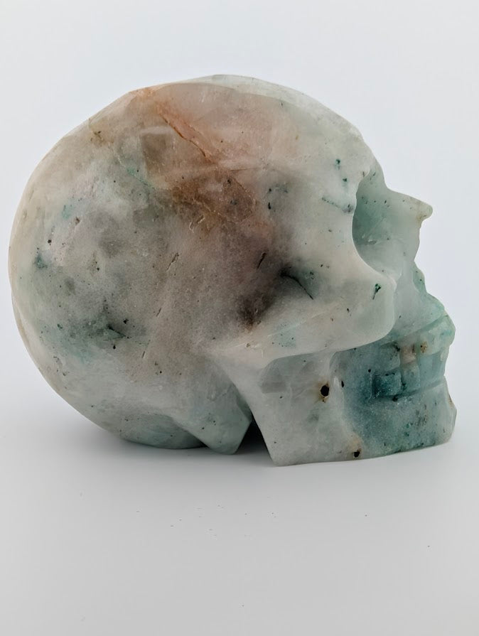 Phoenix Stone Crystal Skull ~500g hand-carved carving with chrysocolla and turquoise tones