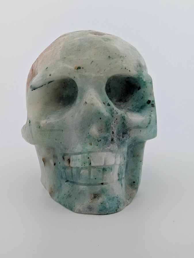 Phoenix Stone Crystal Skull ~500g hand-carved carving with chrysocolla and turquoise tones