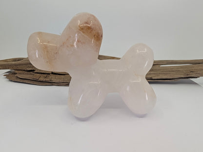 Soft pink Rose Quartz balloon dog specimen B from Madagascar featuring natural internal veils.
