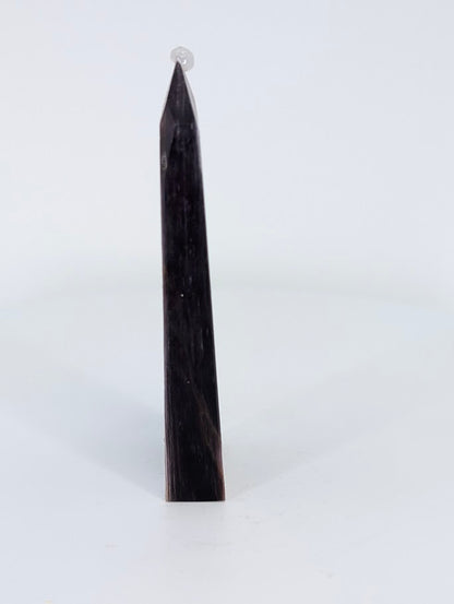 Side view of Purple Mica Tower showing metallic sheen and fibrous mica texture from Madagascar.