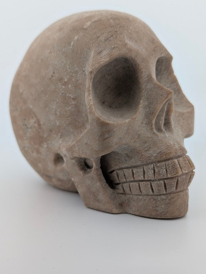 Sunstone Crystal Skull ~500g hand-carved carving with golden aventurescence