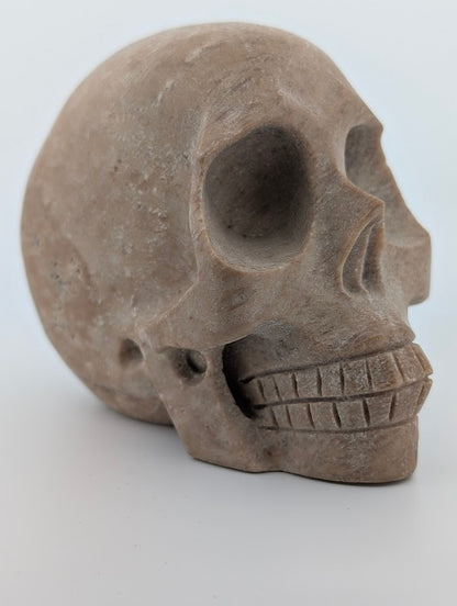 Sunstone Crystal Skull ~500g hand-carved carving with golden aventurescence
