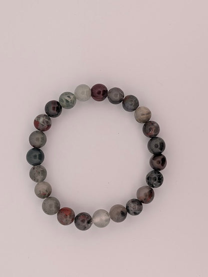African Bloodstone Bracelet – 8mm Polished Beads - Legacy Crystals and Minerals