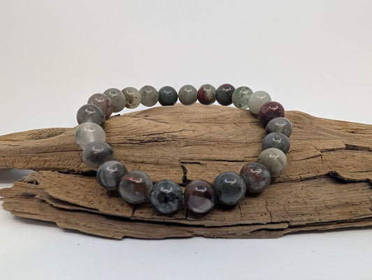 African Bloodstone Bracelet – 8mm Polished Beads - Legacy Crystals and Minerals
