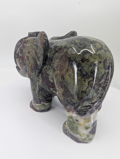 African Bloodstone elephant carving, back angled view