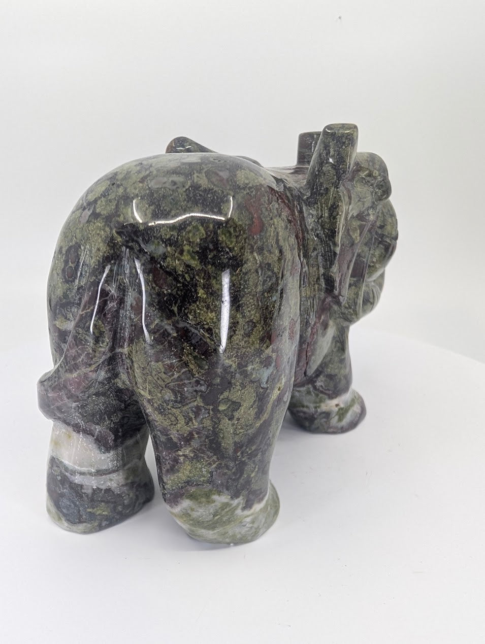 Back view showing deep green and maroon Bloodstone pattern