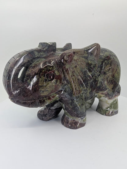 African Bloodstone elephant carving, 1.26 kg, front view