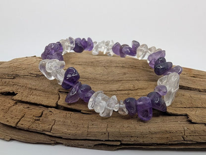 Amethyst & Clear Quartz Chip Bracelet - Legacy Crystals and Minerals