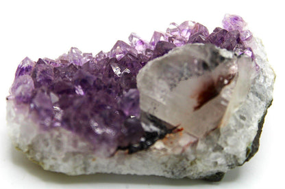 Amethyst Crystal Cluster with Sugar Calcite formation, from Brazil. Approx. 6 cm x 3.5 cm - Legacy Crystals and Minerals