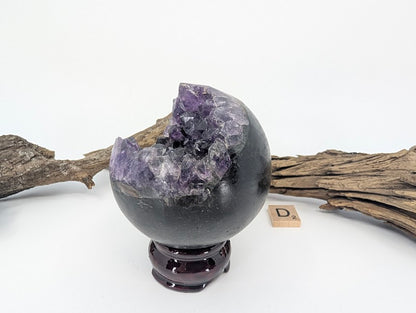 Polished basalt back of Amethyst sphere Specimen D.
