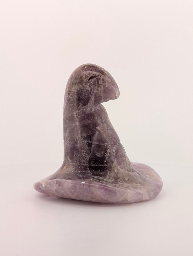 Amethyst witch hat carving – front view