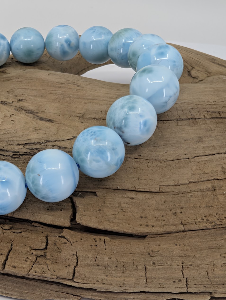 Natural Larimar bracelet 10mm AA grade pastel blue gemstone beads