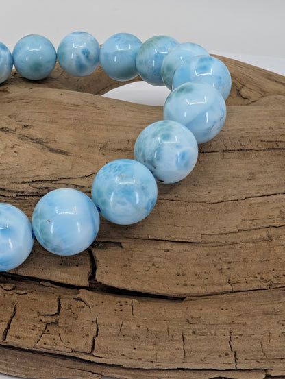 Natural Larimar bracelet 10mm AA grade pastel blue gemstone beads
