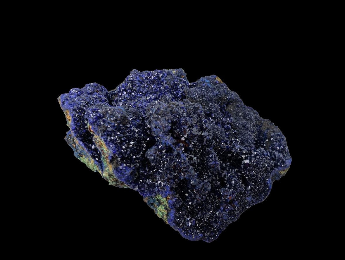 Sparkling Azurite Crystal Cluster with Malachite - 4 x 3.5 x 1.75 Inches, 177 Grams