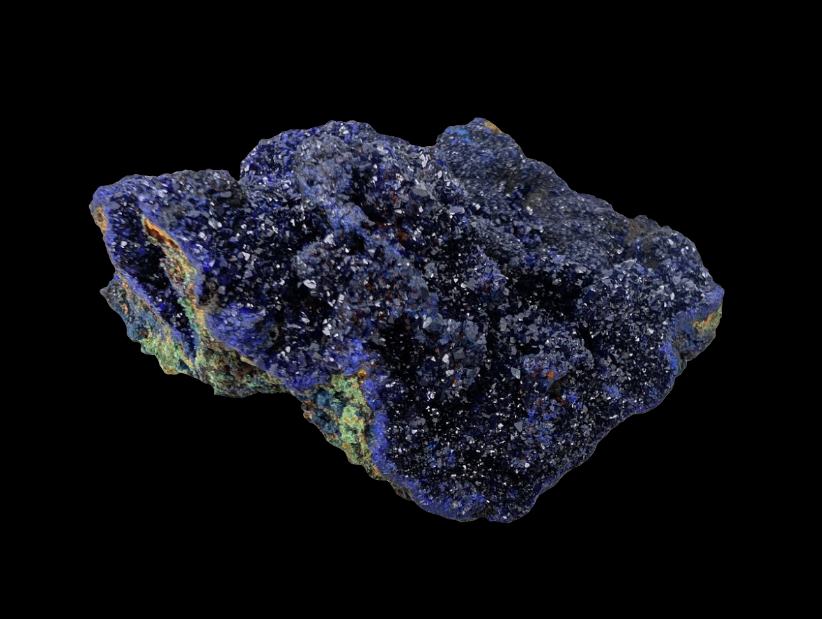 Sparkling Azurite Crystal Cluster with Malachite - 4 x 3.5 x 1.75 Inches, 177 Grams