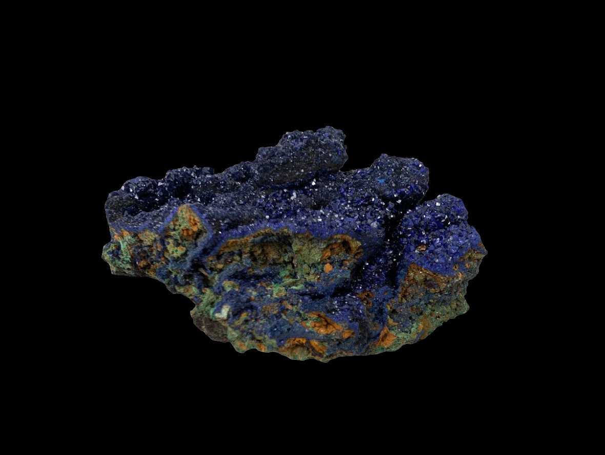 Sparkling Azurite Crystal Cluster with Malachite - 4 x 3.5 x 1.75 Inches, 177 Grams