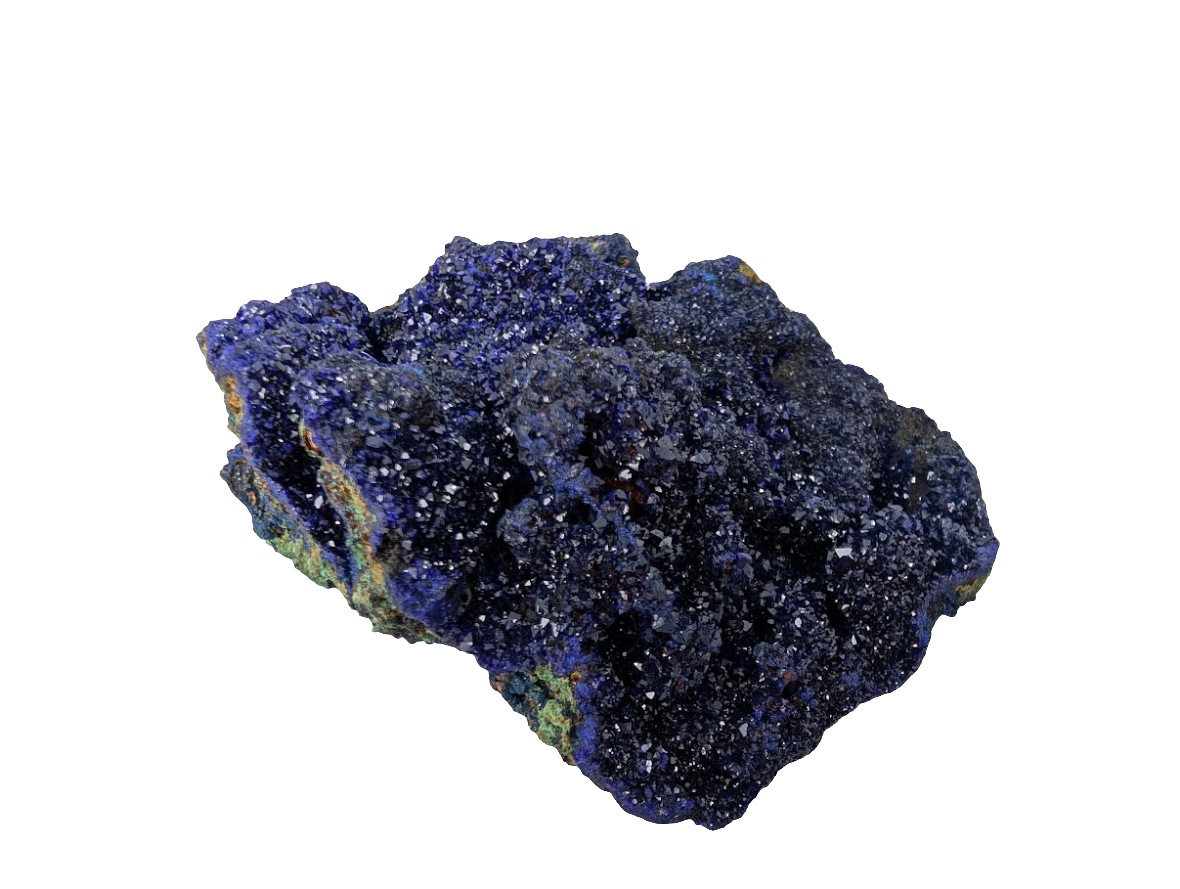 Sparkling Azurite Crystal Cluster with Malachite - 4 x 3.5 x 1.75 Inches, 177 Grams