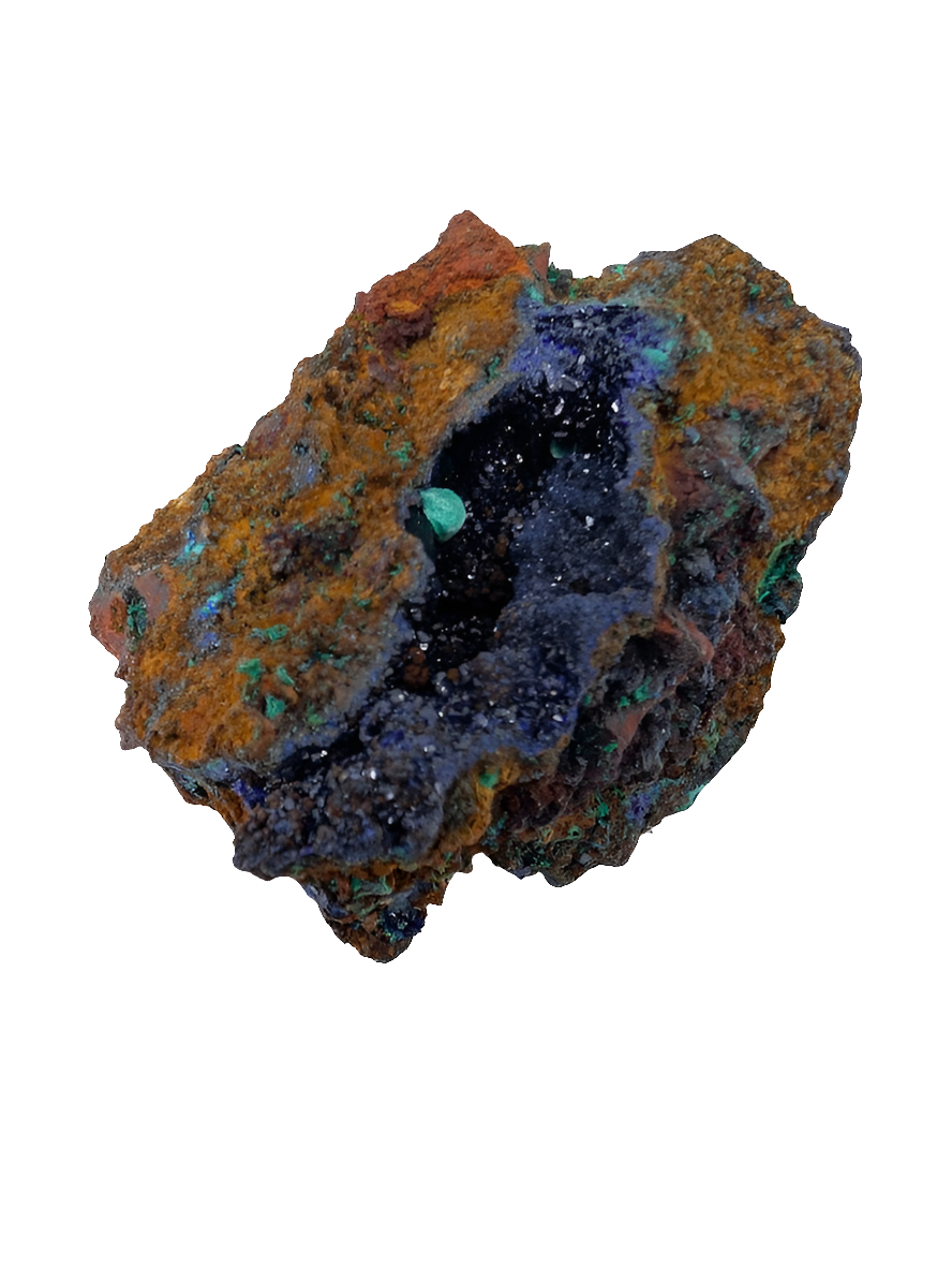 Rare Azurite Geode with Malachite Spheres - 4 x 3 x 2.5 Inches, Anhui Province