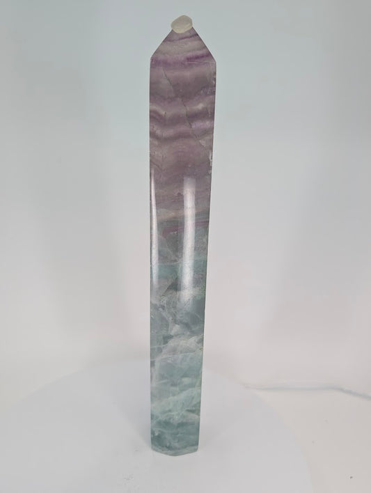 Banded Fluorite tower – full front view, 29 cm tall