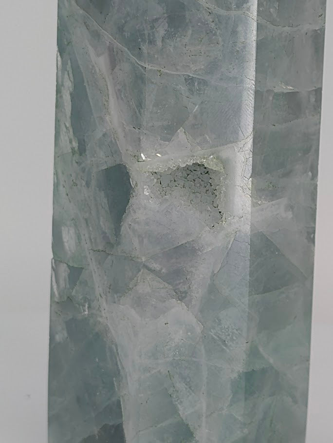 Close-up of Banded Fluorite with natural druzy pocket