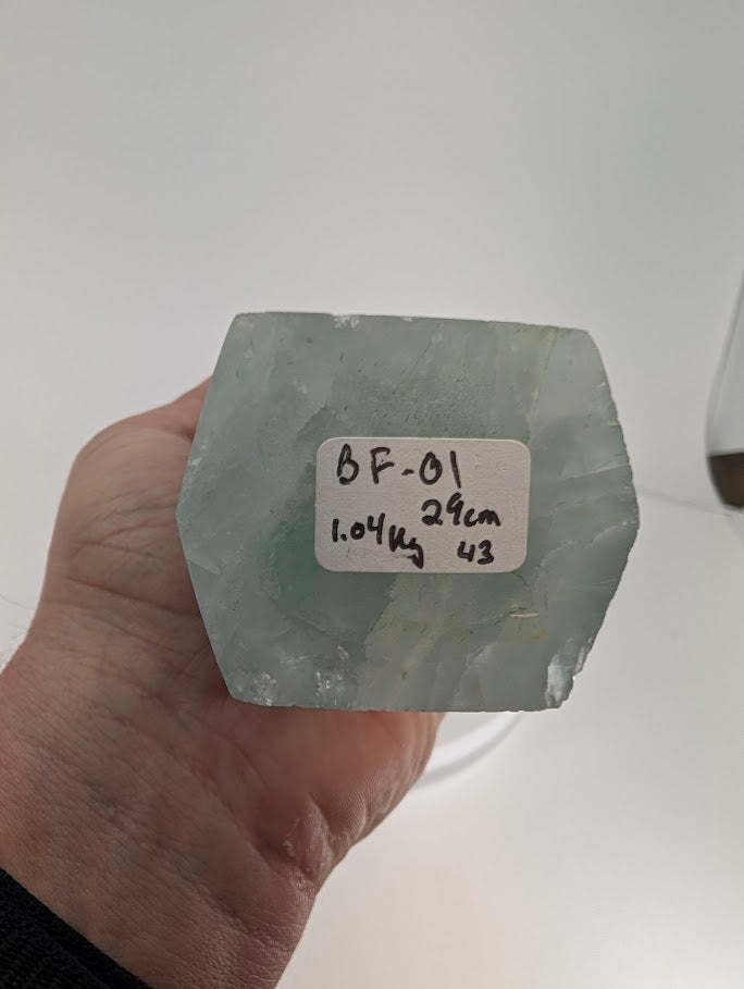 Label of Banded Fluorite with natural druzy pocket