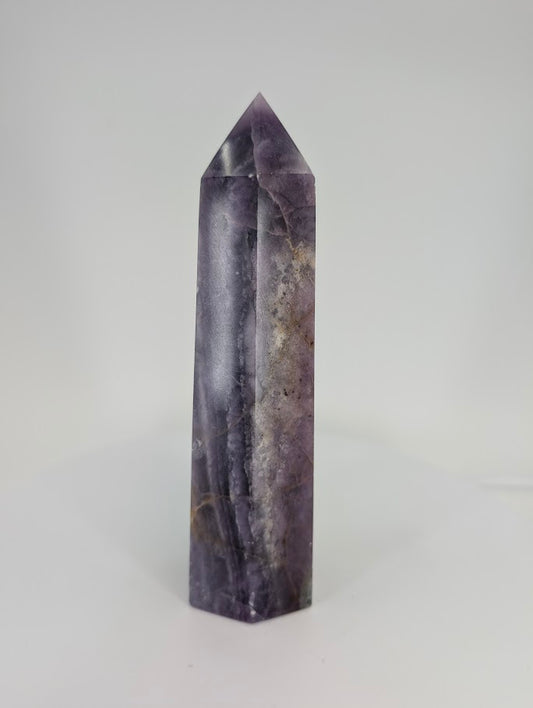 Fluorite tower – side view showing layered purple bands
