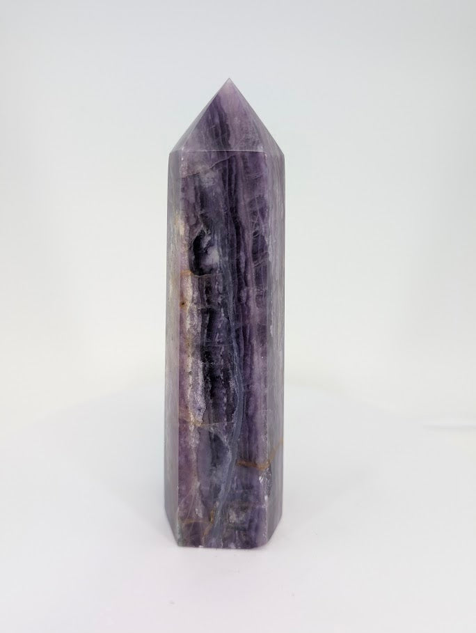 Banded Fluorite tower – angled profile with inclusions
