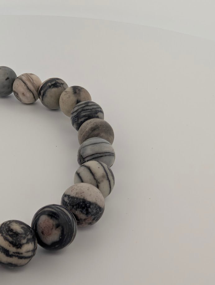 Black Network Stone Bracelet – 8mm Matte Beads - Legacy Crystals and Minerals